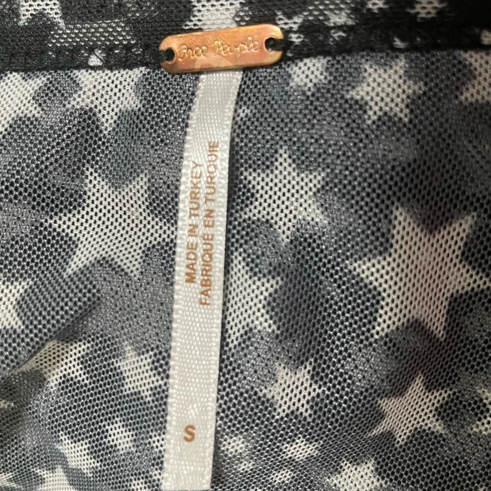 Free People Marne Sheer Black & White Star Tie Front Long Sleeve Crop Blouse - Picture 10 of 12